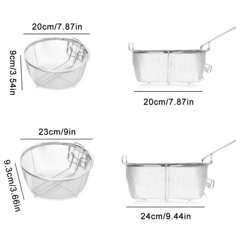 Cesta de Frita Profunda aço inoxidável fio redondo alça destacável dobrável para cozinha.