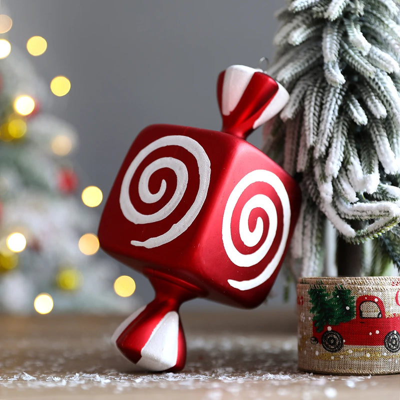 Enfeites de árvore de Natal em formato de doces, tamanho grande, bastões de doces pendurados, bolas de árvore de pirulito